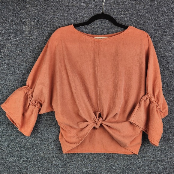 Hackwith Design House Orange Bell Sleeve Blouse‎ Lagenlook Size XS/S - Picture 1 of 8